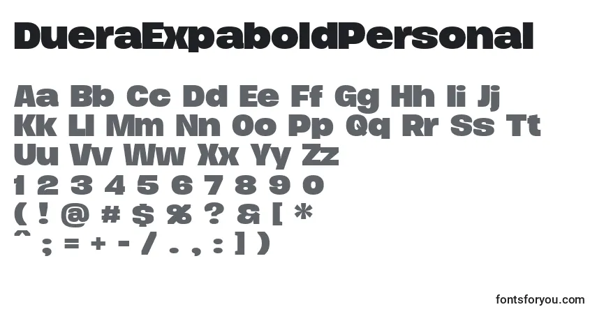 DueraExpaboldPersonal Font – alphabet, numbers, special characters