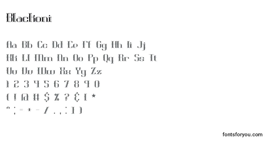 Czcionka Blackoni – alfabet, cyfry, specjalne znaki