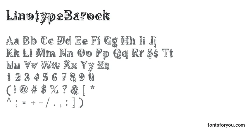 Czcionka LinotypeBarock – alfabet, cyfry, specjalne znaki