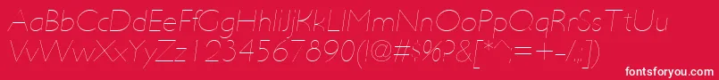 Fonte UltimapdabHairlineitalic – fontes brancas em um fundo vermelho