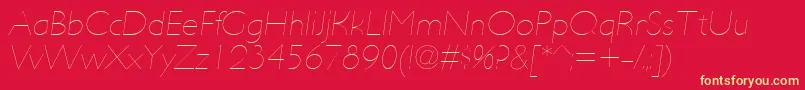 UltimapdabHairlineitalic-Schriftart – Gelbe Schriften auf rotem Hintergrund