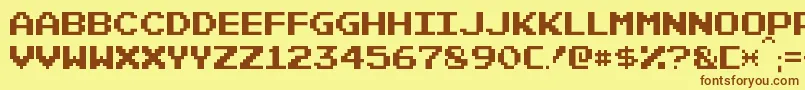 PixelEmulator-Schriftart – Braune Schriften auf gelbem Hintergrund