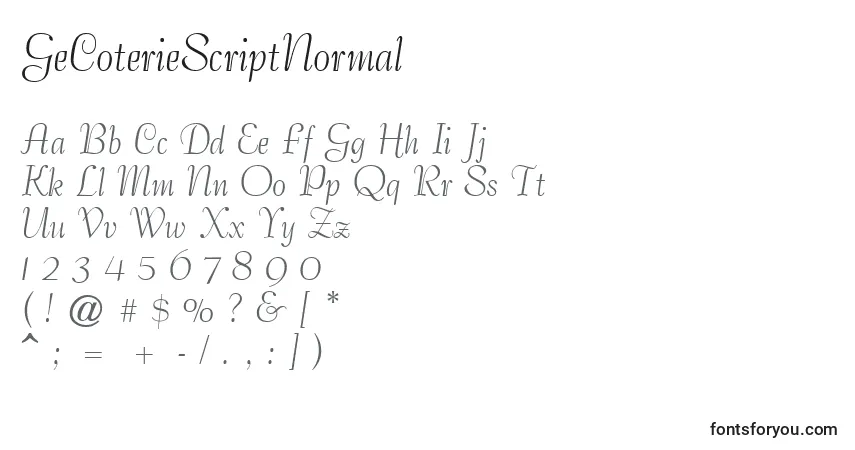 A fonte GeCoterieScriptNormal – alfabeto, números, caracteres especiais