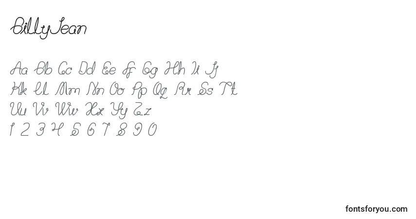 A fonte BillyJean – alfabeto, números, caracteres especiais