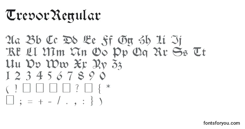 A fonte TrevorRegular – alfabeto, números, caracteres especiais