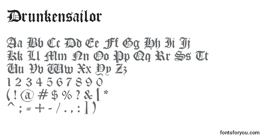 Czcionka Drunkensailor – alfabet, cyfry, specjalne znaki