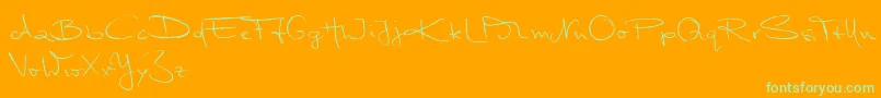 Fonte MarleenScriptNormalReduced – fontes verdes em um fundo laranja