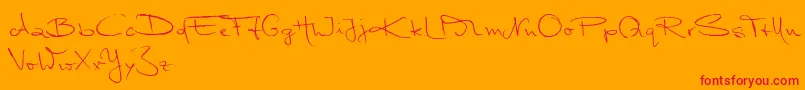 MarleenScriptNormalReduced-Schriftart – Rote Schriften auf orangefarbenem Hintergrund