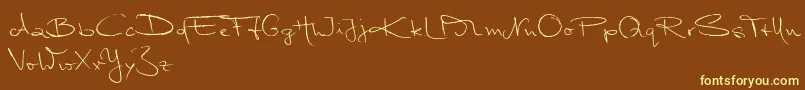 MarleenScriptNormalReduced-Schriftart – Gelbe Schriften auf braunem Hintergrund