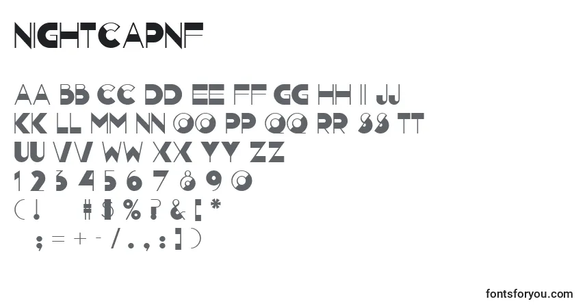 A fonte Nightcapnf – alfabeto, números, caracteres especiais