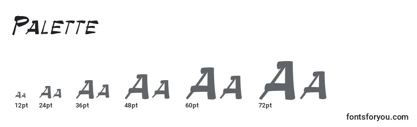 sizes of palette font, palette sizes