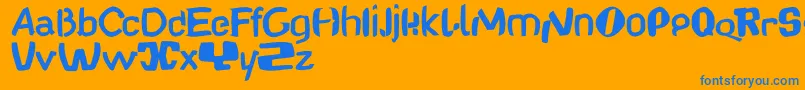 Babelfishdancing-Schriftart – Blaue Schriften auf orangefarbenem Hintergrund