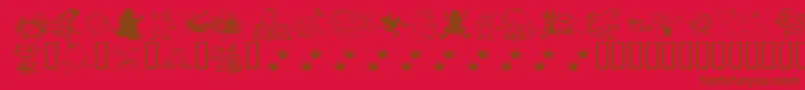 Weitere Informationen zur KrFrogsForJennifer-Schriftart KrFrogsForJennifer-Schriftart – Braune Schriften auf rotem Hintergrund