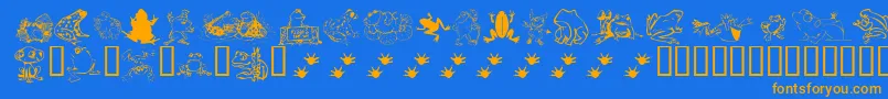 Weitere Informationen zur KrFrogsForJennifer-Schriftart KrFrogsForJennifer-Schriftart – Orangefarbene Schriften auf blauem Hintergrund