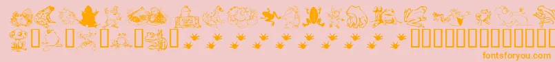 KrFrogsForJenniferフォントについての詳細 フォントKrFrogsForJennifer – オレンジの文字がピンクの背景にあります。
