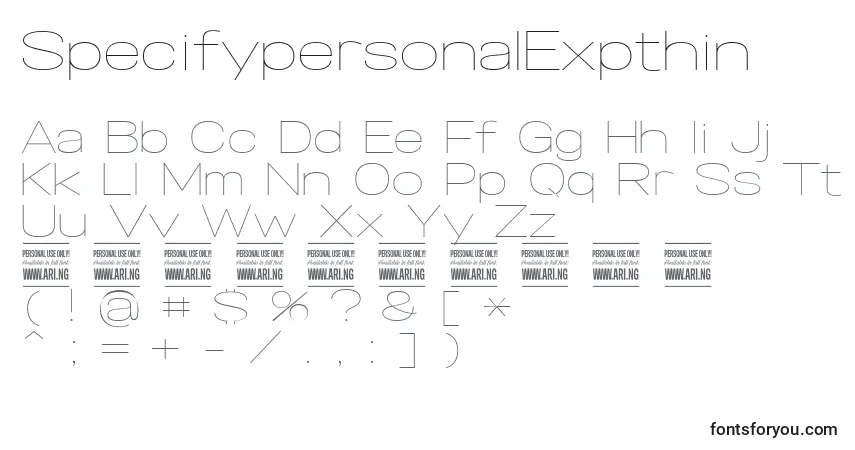 Schriftart SpecifypersonalExpthin – Alphabet, Zahlen, spezielle Symbole