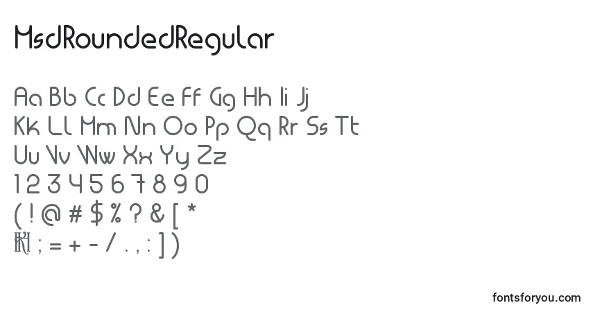 A fonte MsdRoundedRegular (104011) – alfabeto, números, caracteres especiais