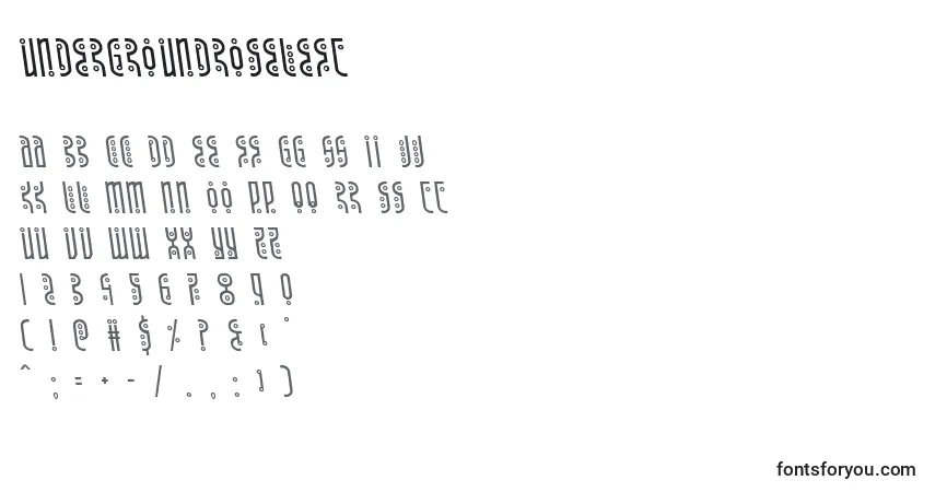 Schriftart Undergroundroseleft – Alphabet, Zahlen, spezielle Symbole
