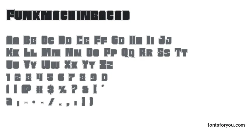 A fonte Funkmachineacad – alfabeto, números, caracteres especiais