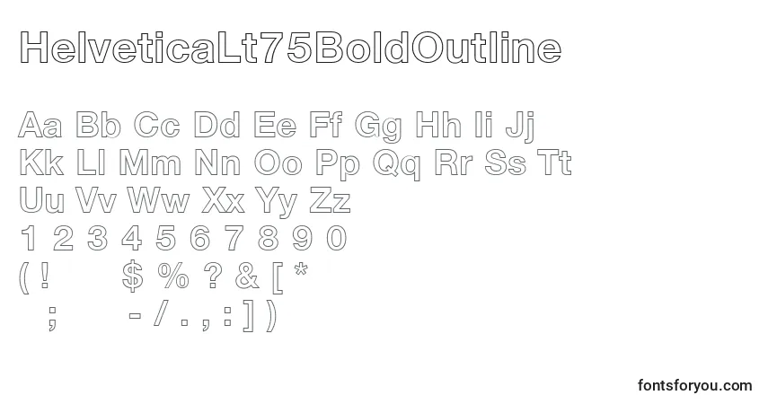 A fonte HelveticaLt75BoldOutline – alfabeto, números, caracteres especiais