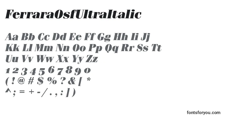 Шрифт FerraraOsfUltraItalic – алфавит, цифры, специальные символы