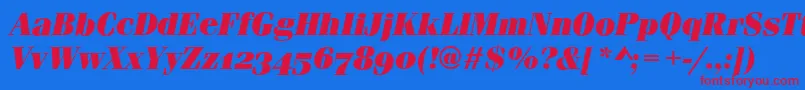 Czcionka FerraraOsfUltraItalic – czerwone czcionki na niebieskim tle