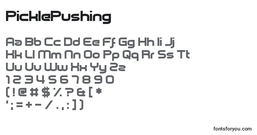 Schriftart PicklePushing – Alphabet, Zahlen, spezielle Symbole