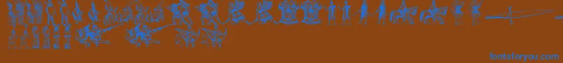 AncientWarriorsAndWeaponsTfb-Schriftart – Blaue Schriften auf braunem Hintergrund