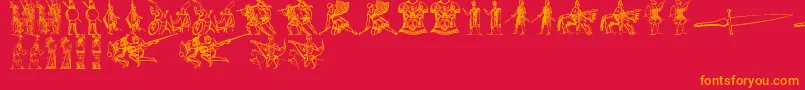 AncientWarriorsAndWeaponsTfb-Schriftart – Orangefarbene Schriften auf rotem Hintergrund