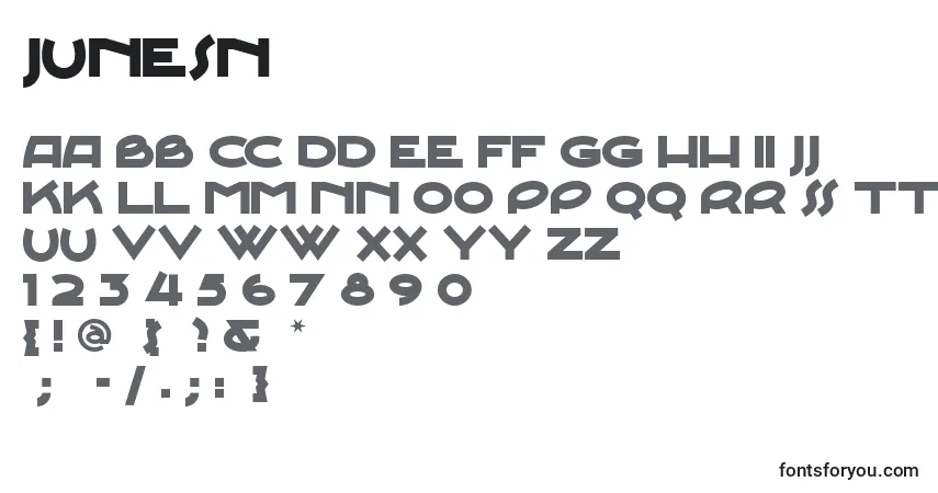 Schriftart Junesn – Alphabet, Zahlen, spezielle Symbole