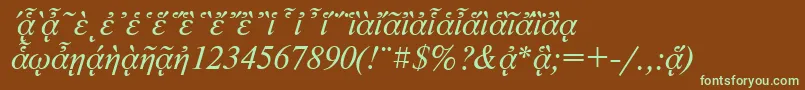 フォントNewtonpgttItalic – 緑色の文字が茶色の背景にあります。