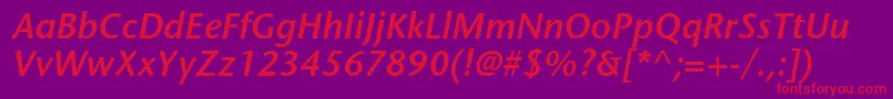 MesouranSansSsiSemiBoldItalic-Schriftart – Rote Schriften auf violettem Hintergrund