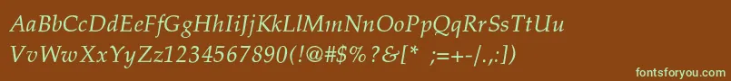 PalatinoThinItalic Font – Green Fonts on Brown Background