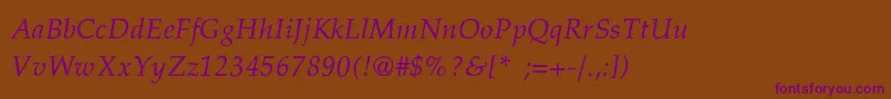 PalatinoThinItalic Font – Purple Fonts on Brown Background