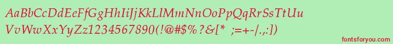 PalatinoThinItalic Font – Red Fonts on Green Background