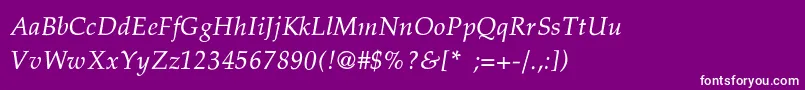 PalatinoThinItalic-fontti – valkoiset fontit violetilla taustalla
