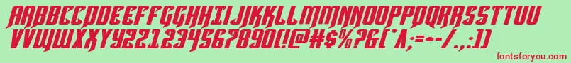 フォントHawkmoonextraexpandital – 赤い文字の緑の背景