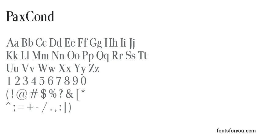 Fuente PaxCond - alfabeto, números, caracteres especiales