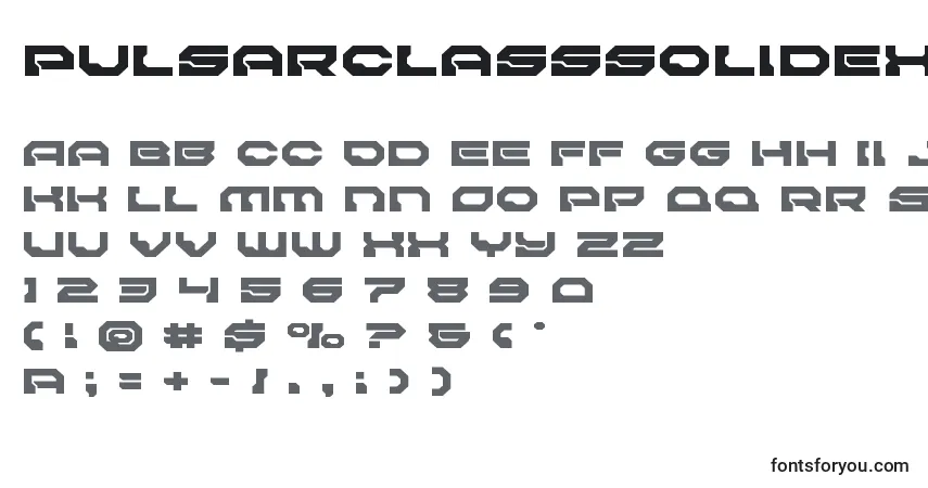 A fonte Pulsarclasssolidexpand – alfabeto, números, caracteres especiais