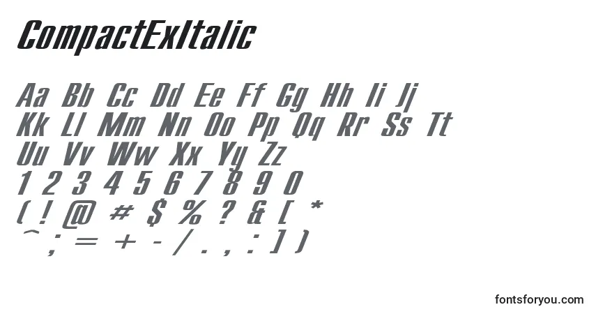 A fonte CompactExItalic – alfabeto, números, caracteres especiais