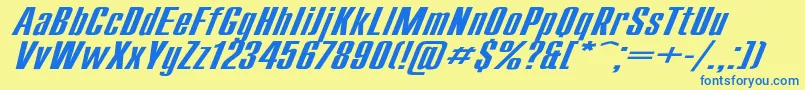 フォントCompactExItalic – 青い文字が黄色の背景にあります。