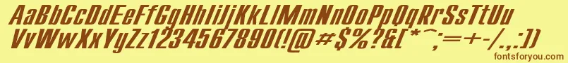 フォントCompactExItalic – 茶色の文字が黄色の背景にあります。
