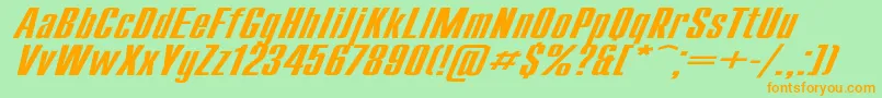 CompactExItalic-Schriftart – Orangefarbene Schriften auf grünem Hintergrund