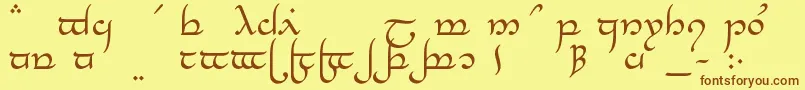 フォントTengwarElesilMedium – 茶色の文字が黄色の背景にあります。