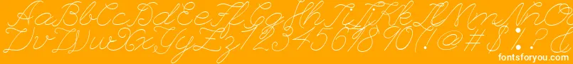 LeaguescriptnumberoneWebfont-fontti – valkoiset fontit oranssilla taustalla