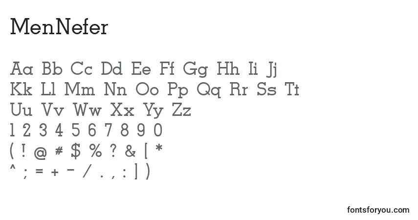 A fonte MenNefer – alfabeto, números, caracteres especiais