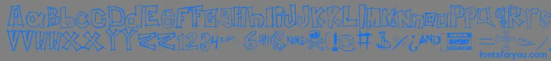 InsertYourNameHere-Schriftart – Blaue Schriften auf grauem Hintergrund