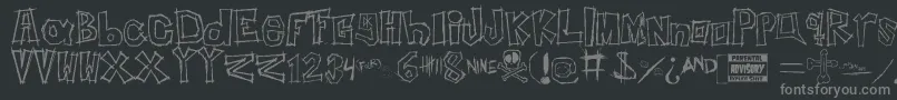 InsertYourNameHere-fontti – harmaat kirjasimet mustalla taustalla