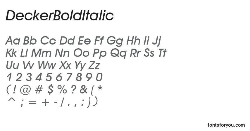 Шрифт DeckerBoldItalic – алфавит, цифры, специальные символы
