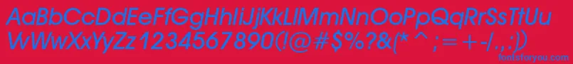 DeckerBoldItalic-Schriftart – Blaue Schriften auf rotem Hintergrund